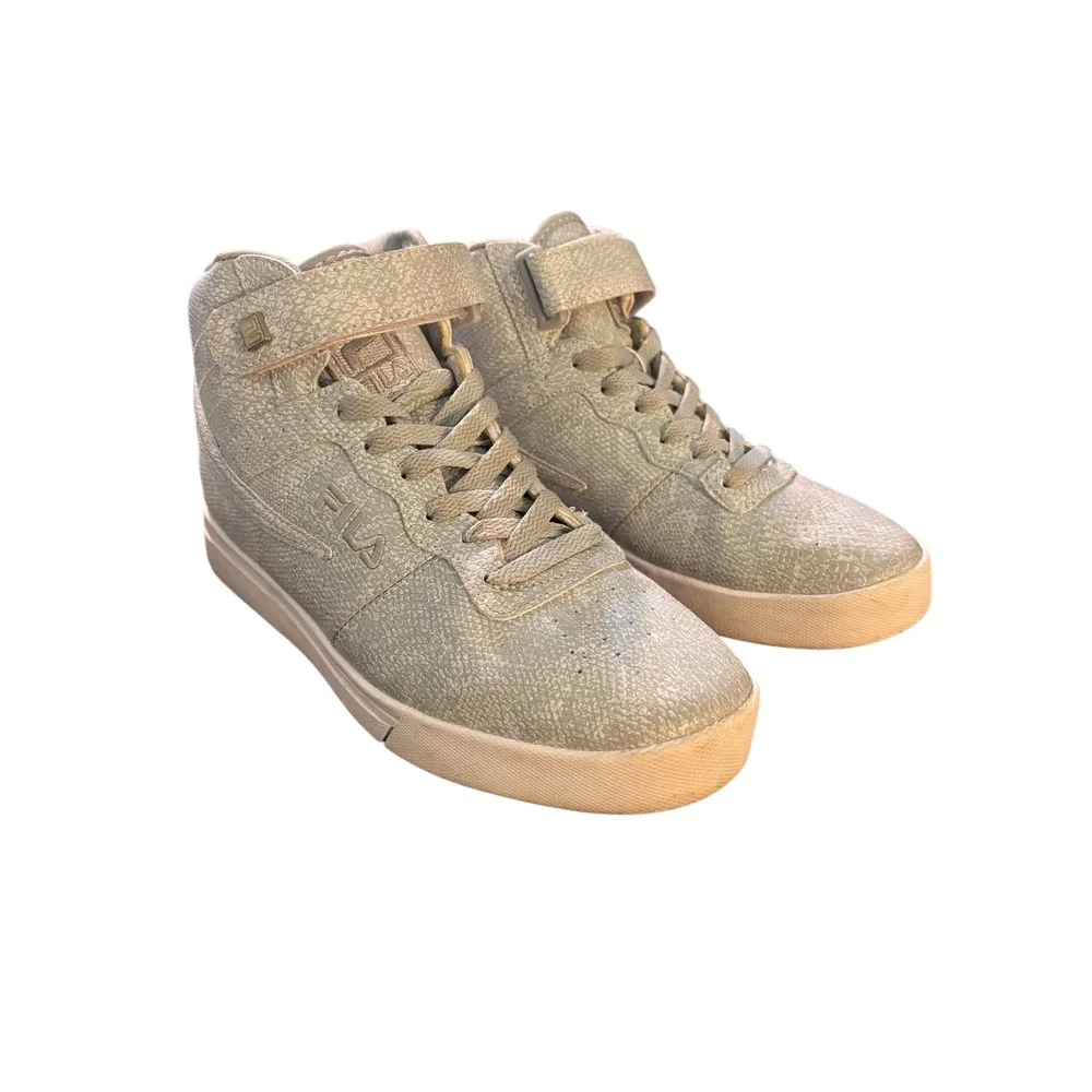 Fila Vulc 13‎ Womens High Top Sneakers Light Gray/Blue Snakeskin Texture 8.5